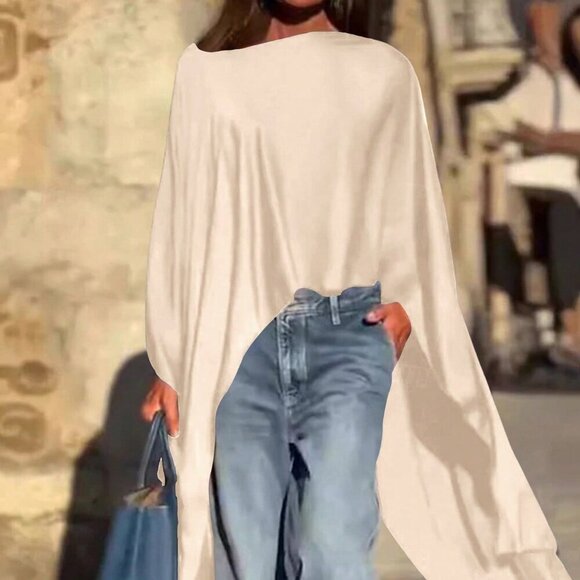 Khaki Casual Women's Asymmetrical Long Shirt - Picture 2 of 4